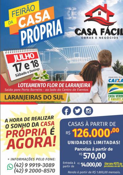 FeirÃ£o da Casa PrÃ³pria ocorre neste final de semana em Laranjeiras do Sul 